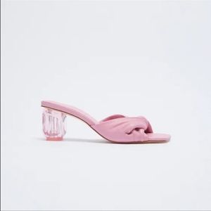 Zara pink leather heeled sandals with methacrylate heels